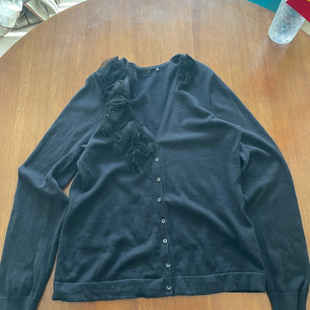 Black cardigan with black lace detailing